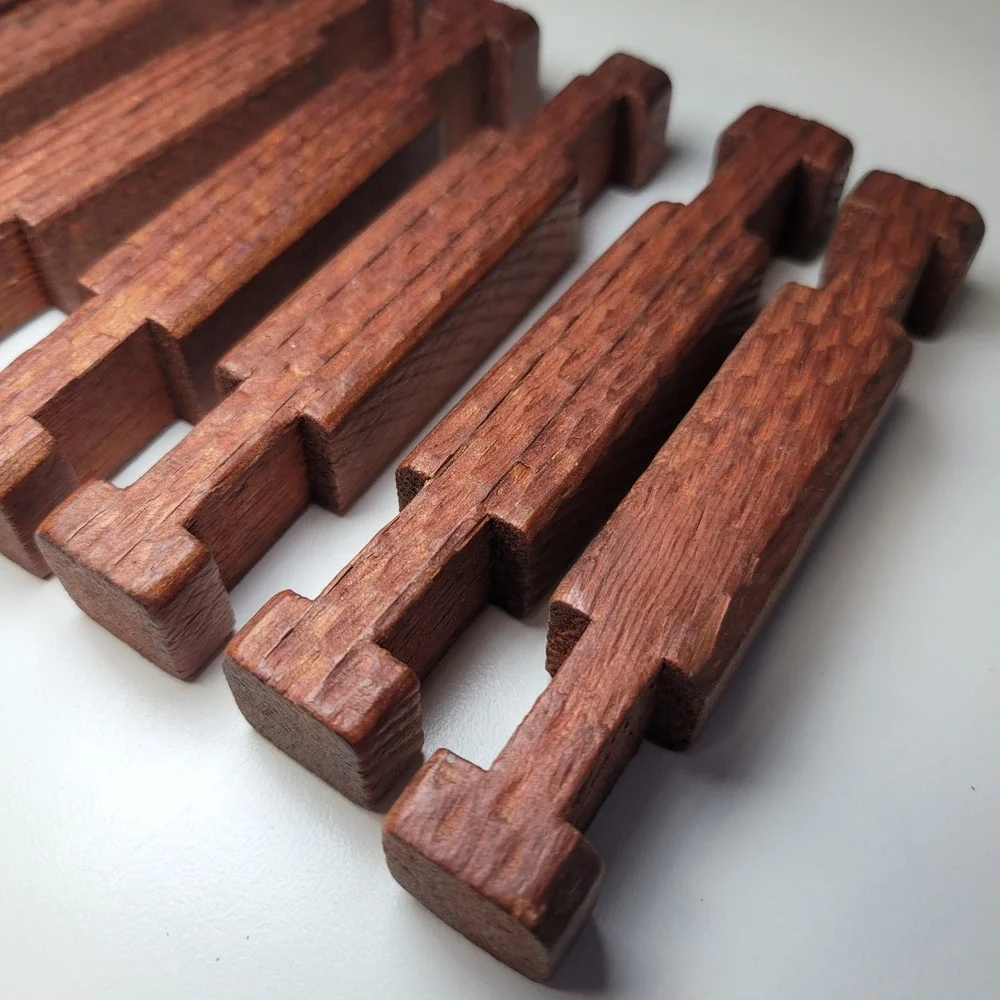 Vintage Square Building Blocks Dark Wood Interlocking Set of 8 Architectural Toy